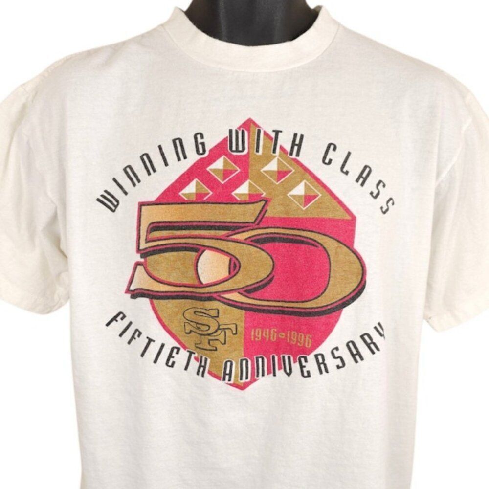 Vintage San Francisco 49ers T Shirt Mens Size Large White 90s 50th Anniversary
